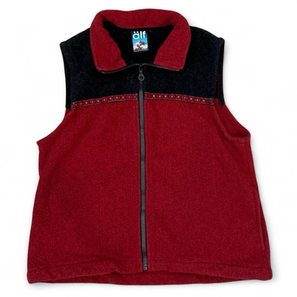 Vintage Alf Red Fleeces Full Zip Vest Adult Medium Aztec Striped Outdoors Hiking